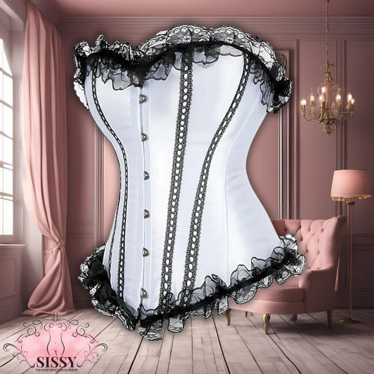 Woman Corset Sexy Satin Bustier Lace Up Boned Overbust Lace Trim Bustiers Stripe Corsets Fashion Corsage Party Costume Plus Size