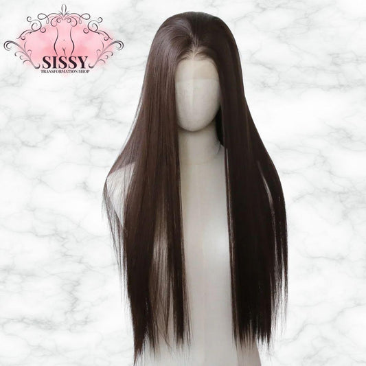 Ashely 13*4 Dark Brown Synthetic Lace Front Wigs Brown Long Straight Lace Front Wig for Women Pre Plucked Natural Hairline
