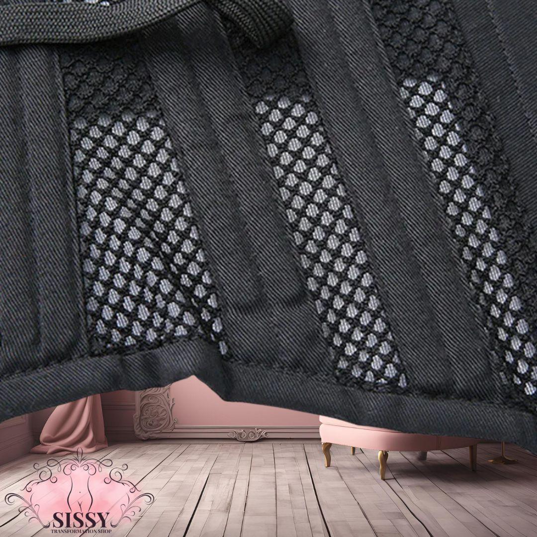 Corset underbust sissy en maille à baleines, coupe waist trainer