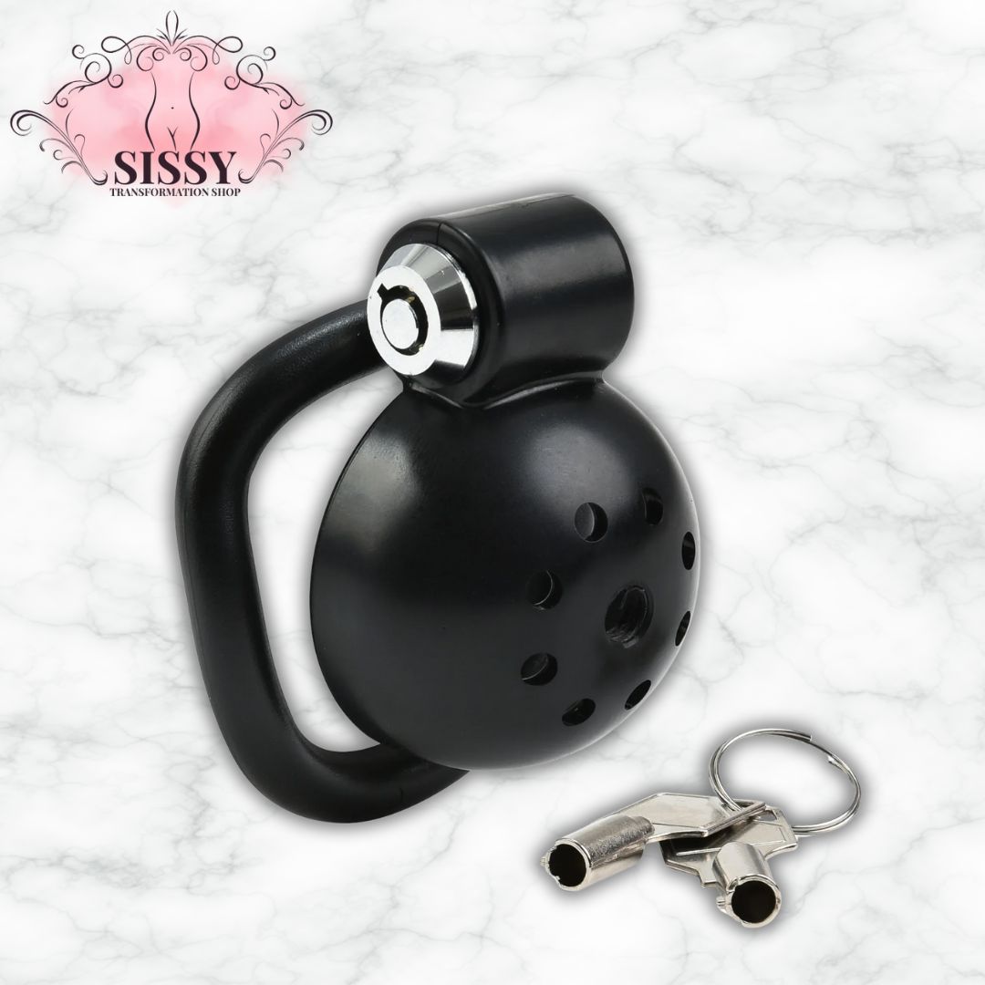 Cage de chasteté Small noire avec serrure et clés pour contrôle dans accessoires Sissy Transformation Shop
