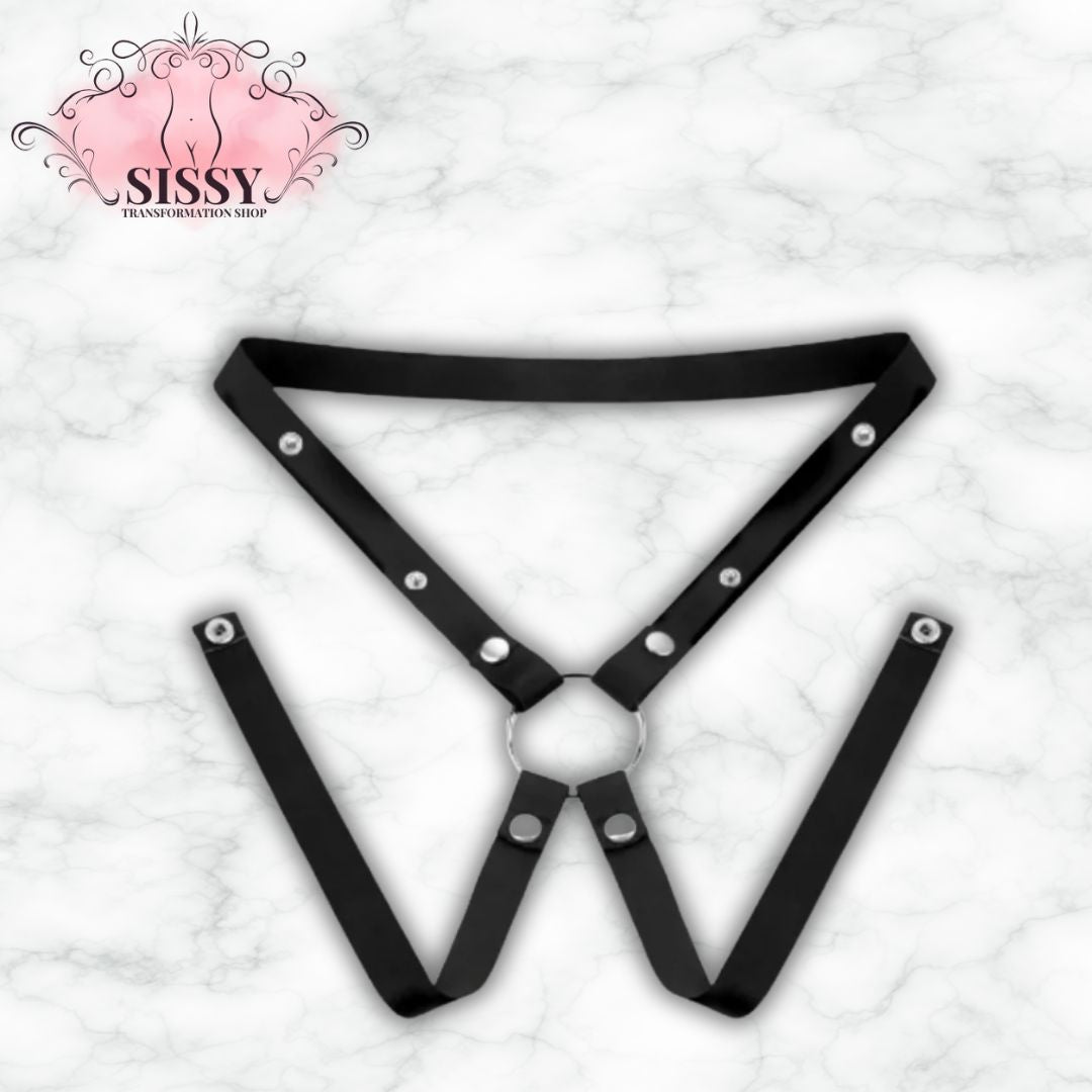 Ceinture universelle pour cage de chasteté noire en cuir avec boucles et rivets métalliques