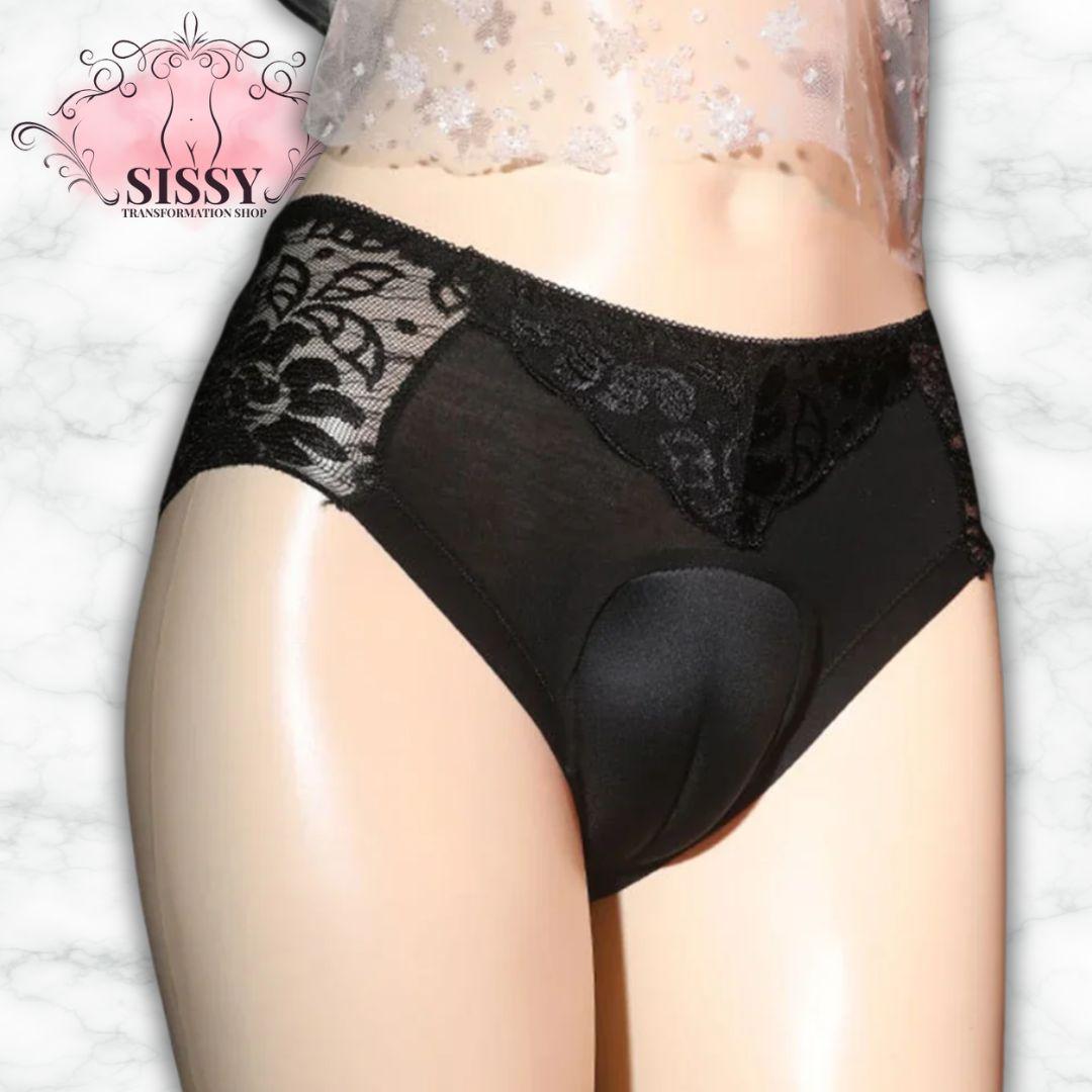 Culotte Gaff Sissy Avec Effet Camel Toe en dentelle noire pour un look féminin élégant