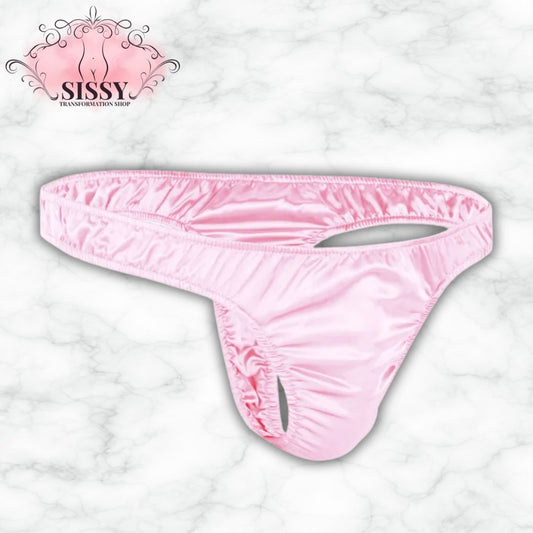 String sissy en satin brillant rose avec une coupe élégante et confortable pour un look séduisant