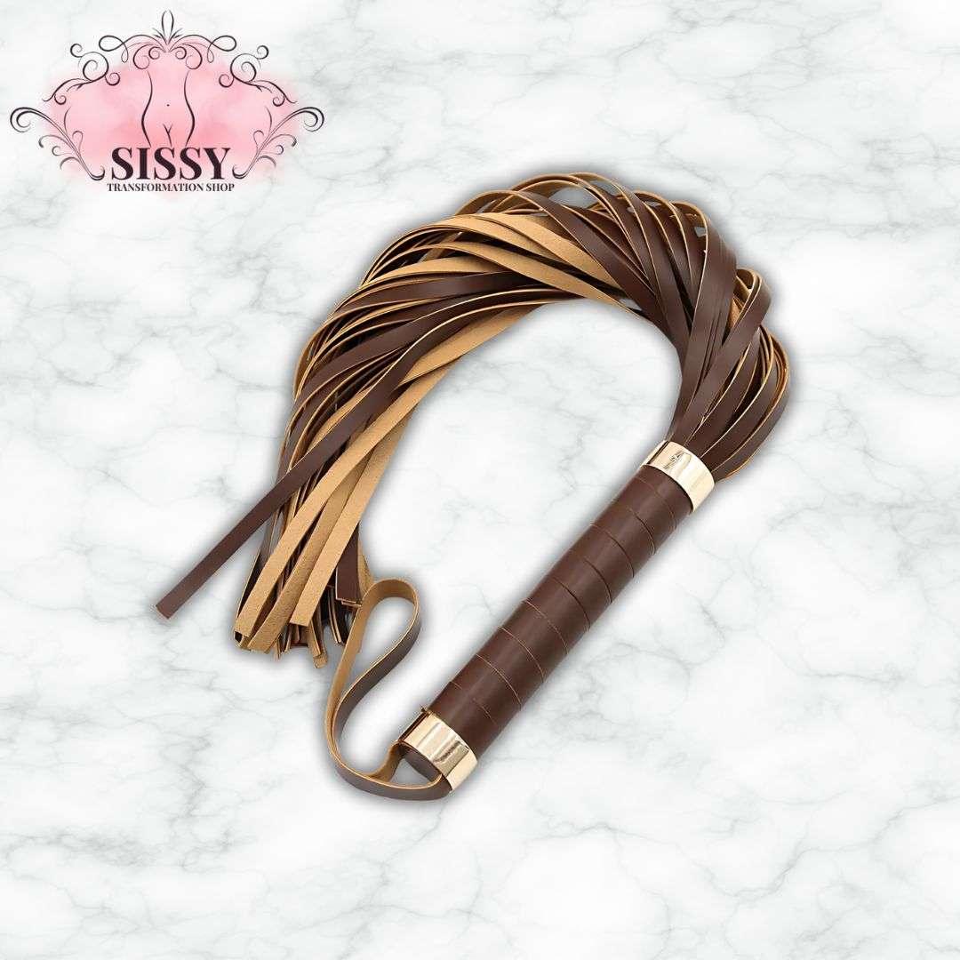 Fouets et cravaches pour sissification en cuir marron avec poignée confortable pour jeux de domination