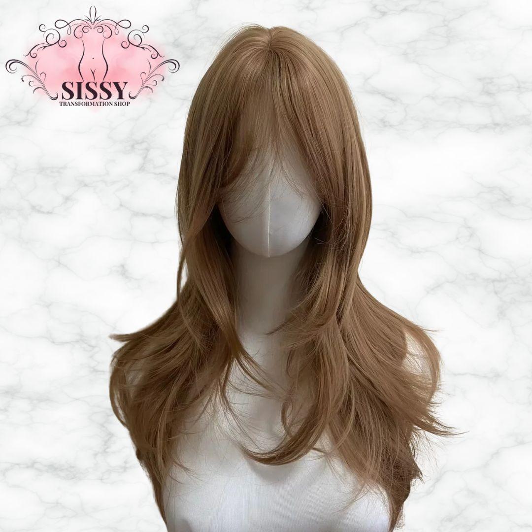 Ashely Light Brown Wig Female Headband Body Honey Brown Rose Hair synth Models in French Bangs High Level Simulation Hair Wig 가발