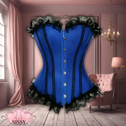Woman Corset Sexy Satin Bustier Lace Up Boned Overbust Lace Trim Bustiers Stripe Corsets Fashion Corsage Party Costume Plus Size
