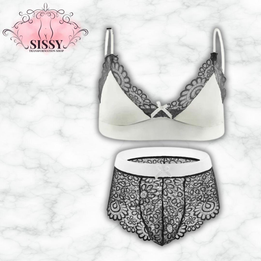 Men's Bra Sexy Underwear Set Men  Safety Belt Body Lace Sheer Panties Sissy Clothing Gay Exposure Bikini Lingerie