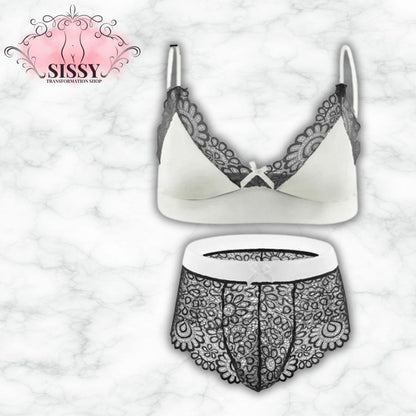 Men's Bra Sexy Underwear Set Men  Safety Belt Body Lace Sheer Panties Sissy Clothing Gay Exposure Bikini Lingerie