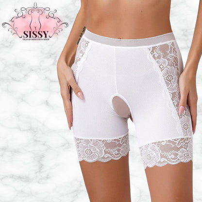Womens Sexy Crotchless Underwear Knickers Lace High Waist Safety Shorts Briefs Open Crotch Panties Underpants Nightwear Clubwear