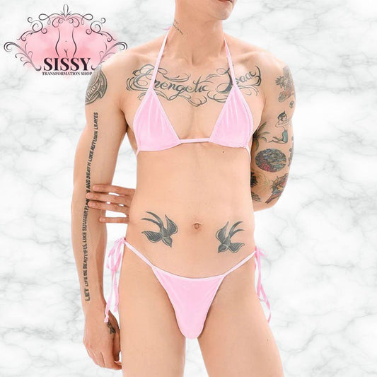 Men's Bra Lingerie Set Big Sac Penis Bag Briefs Bdsm Men's Harness Crop Top Navel Sissy Outfit Body Gay Bikini