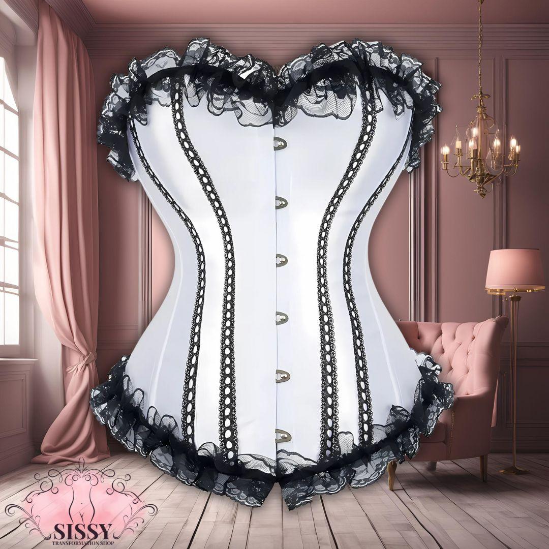 Woman Corset Sexy Satin Bustier Lace Up Boned Overbust Lace Trim Bustiers Stripe Corsets Fashion Corsage Party Costume Plus Size