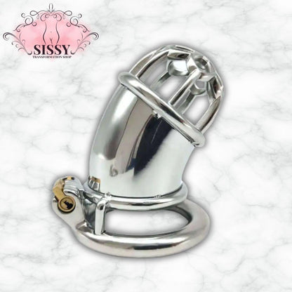 Cage de chasteté Sissy en Inox demi-ajourée