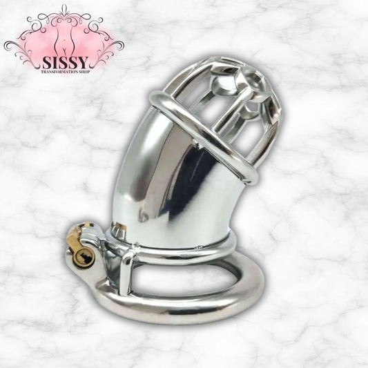 Cage de chasteté Sissy en Inox demi-ajourée