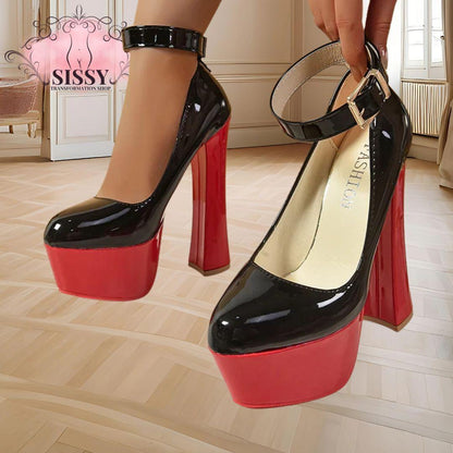 Aphixta 2cm Belt Buckle Pimp Super Big 49 50  Pumps Women 5.5cm Platform Hot Sale Party Disco Dance 16cm High Chunky Heels