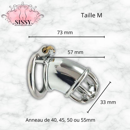 Cage de chasteté Sissy en Inox demi-ajourée