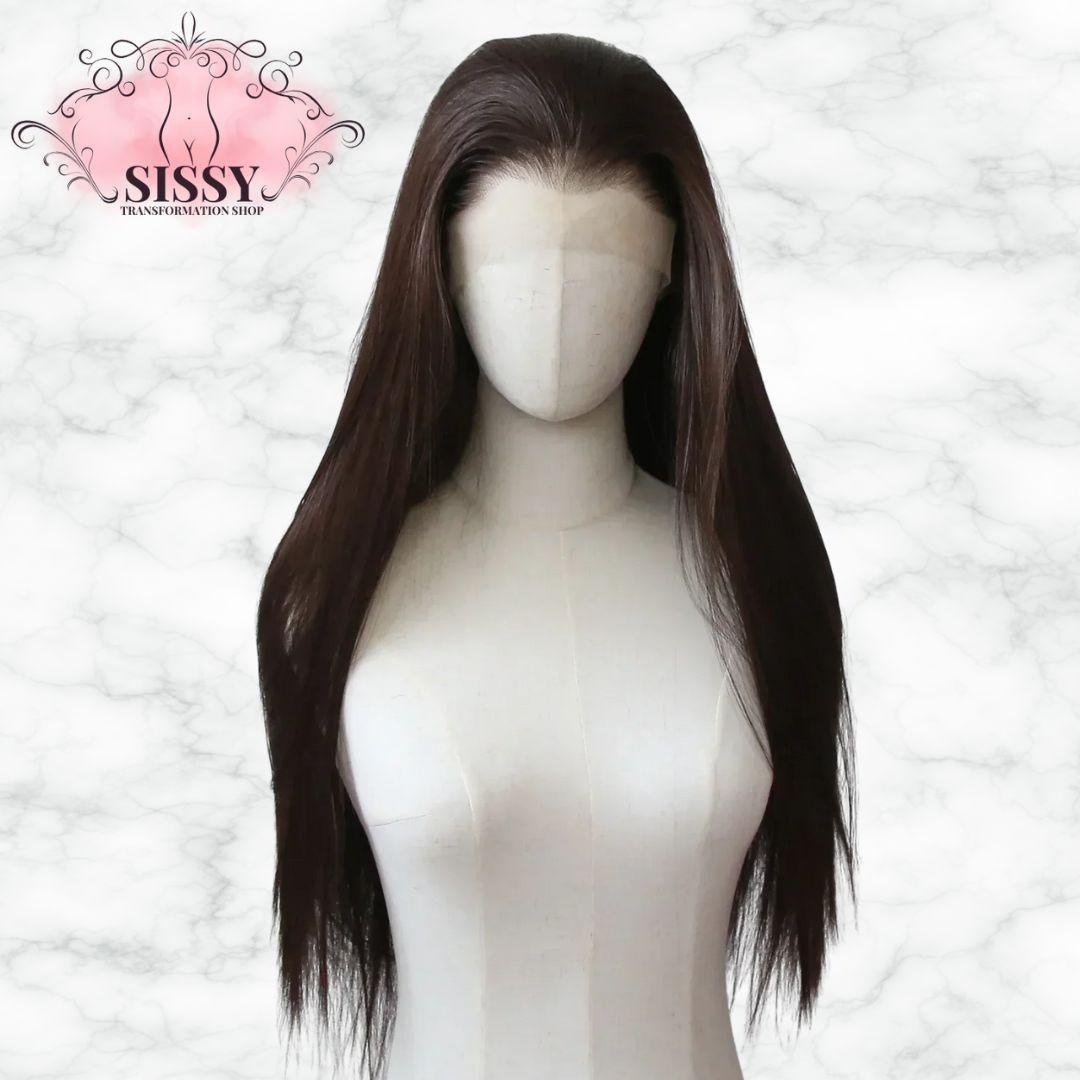 Ashely 13*4 Dark Brown Synthetic Lace Front Wigs Brown Long Straight Lace Front Wig for Women Pre Plucked Natural Hairline