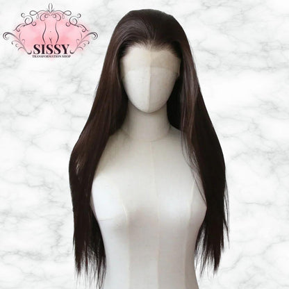 Ashely 13*4 Dark Brown Synthetic Lace Front Wigs Brown Long Straight Lace Front Wig for Women Pre Plucked Natural Hairline