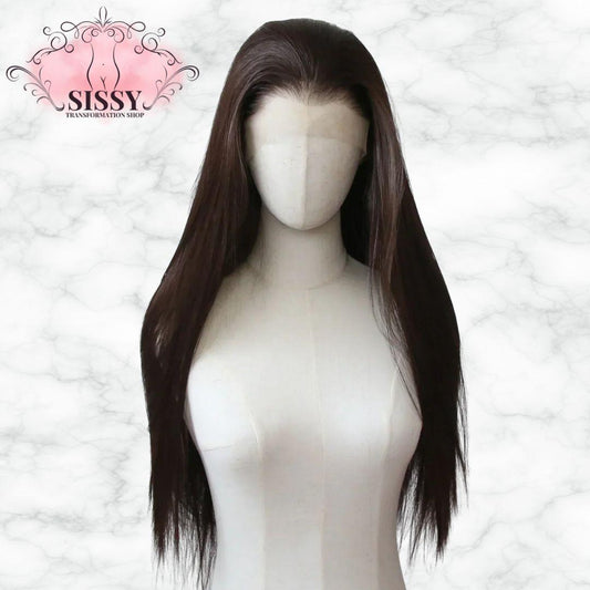 Ashely 13*4 Dark Brown Synthetic Lace Front Wigs Brown Long Straight Lace Front Wig for Women Pre Plucked Natural Hairline