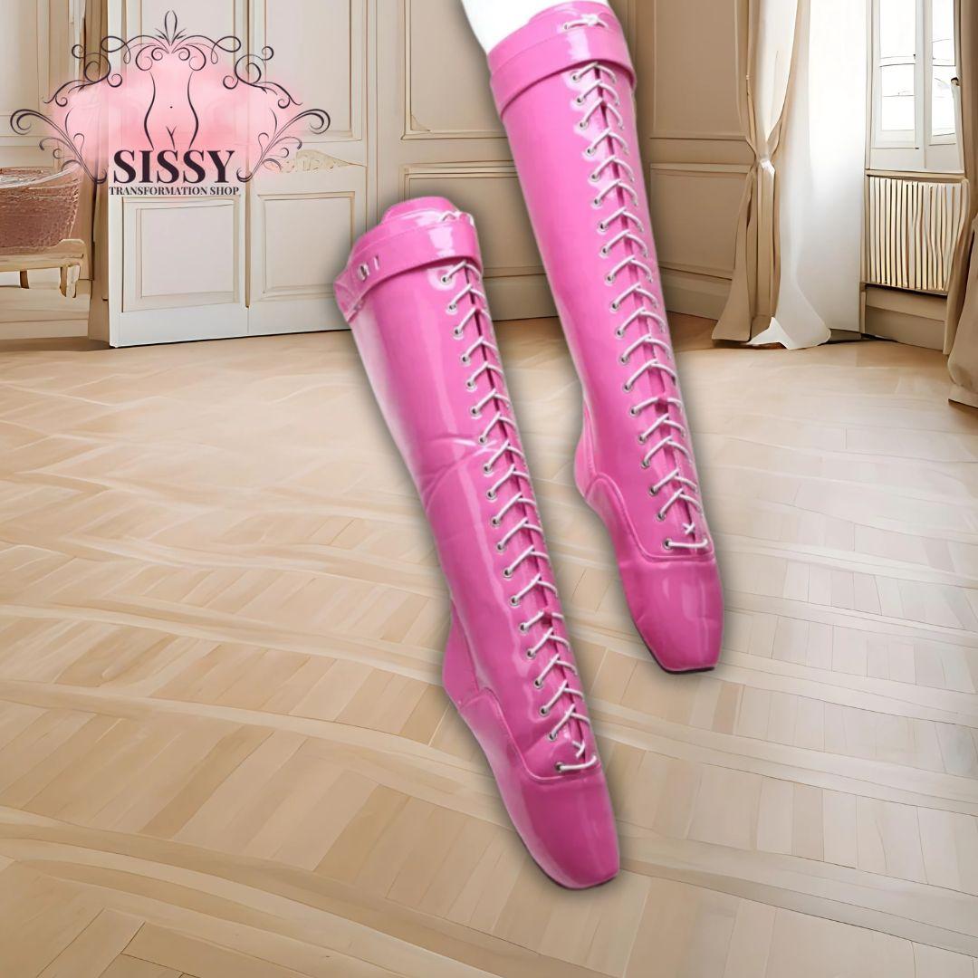18cm Hoof Heelless Women Knee High Ballet Boots,Fetish Dance Shoes,Men Cosplay Botas,Black,Peach,36-46,Custom Colors,Dropship