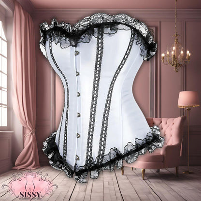 Woman Corset Sexy Satin Bustier Lace Up Boned Overbust Lace Trim Bustiers Stripe Corsets Fashion Corsage Party Costume Plus Size