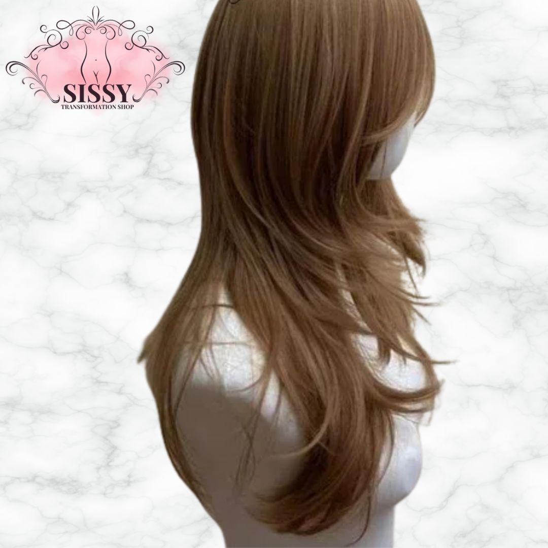 Ashely Light Brown Wig Female Headband Body Honey Brown Rose Hair synth Models in French Bangs High Level Simulation Hair Wig 가발