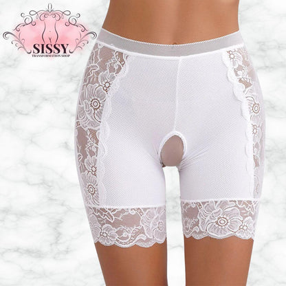 Womens Sexy Crotchless Underwear Knickers Lace High Waist Safety Shorts Briefs Open Crotch Panties Underpants Nightwear Clubwear