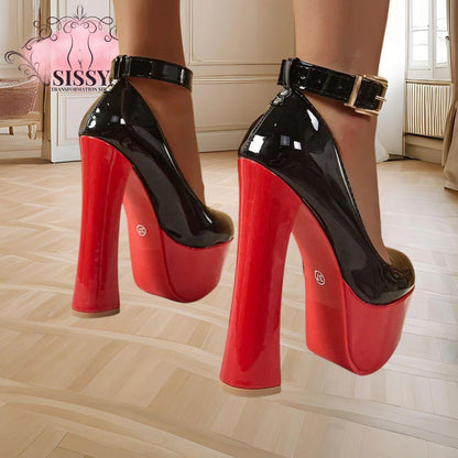 Aphixta 2cm Belt Buckle Pimp Super Big 49 50  Pumps Women 5.5cm Platform Hot Sale Party Disco Dance 16cm High Chunky Heels
