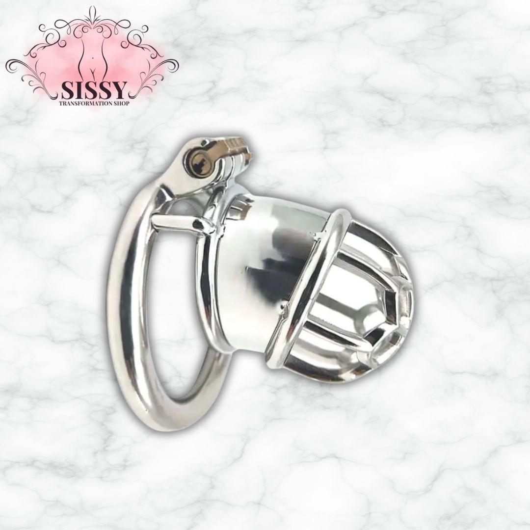 Cage de chasteté Sissy en Inox demi-ajourée