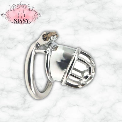 Cage de chasteté Sissy en Inox demi-ajourée