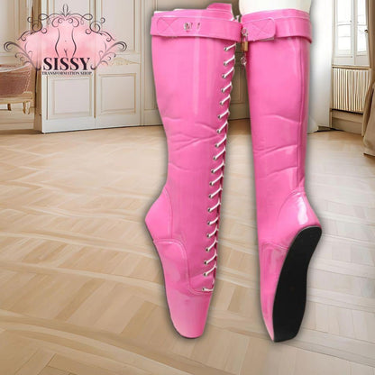 18cm Hoof Heelless Women Knee High Ballet Boots,Fetish Dance Shoes,Men Cosplay Botas,Black,Peach,36-46,Custom Colors,Dropship