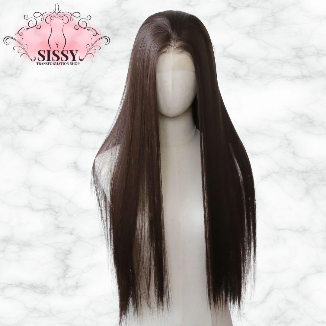 Ashely 13*4 Dark Brown Synthetic Lace Front Wigs Brown Long Straight Lace Front Wig for Women Pre Plucked Natural Hairline