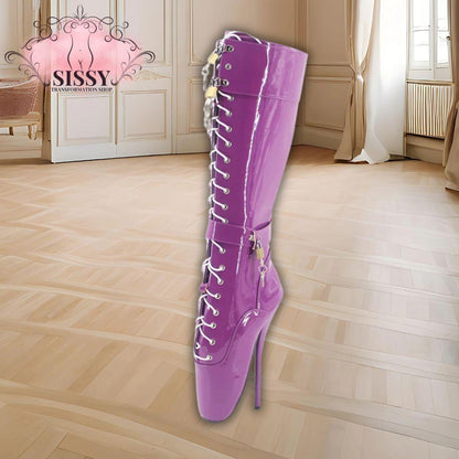 Wonderheel Ultra High Heel 18cm Stiletto Heel Black Lockable Padlocks Knee High Ballet Boots Sexy Fetish Women Fashion Shoes