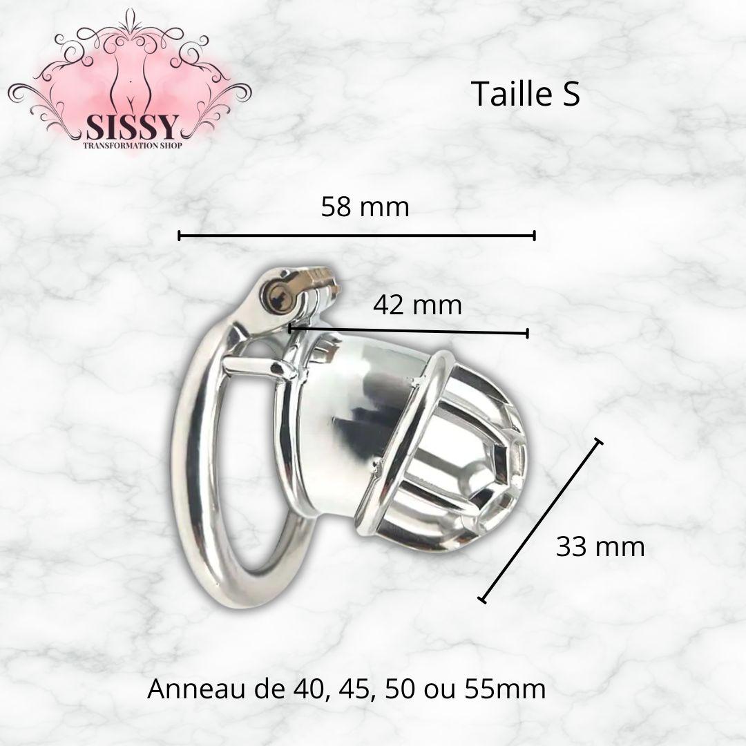 Cage de chasteté Sissy en Inox demi-ajourée