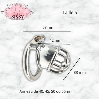 Cage de chasteté Sissy en Inox demi-ajourée