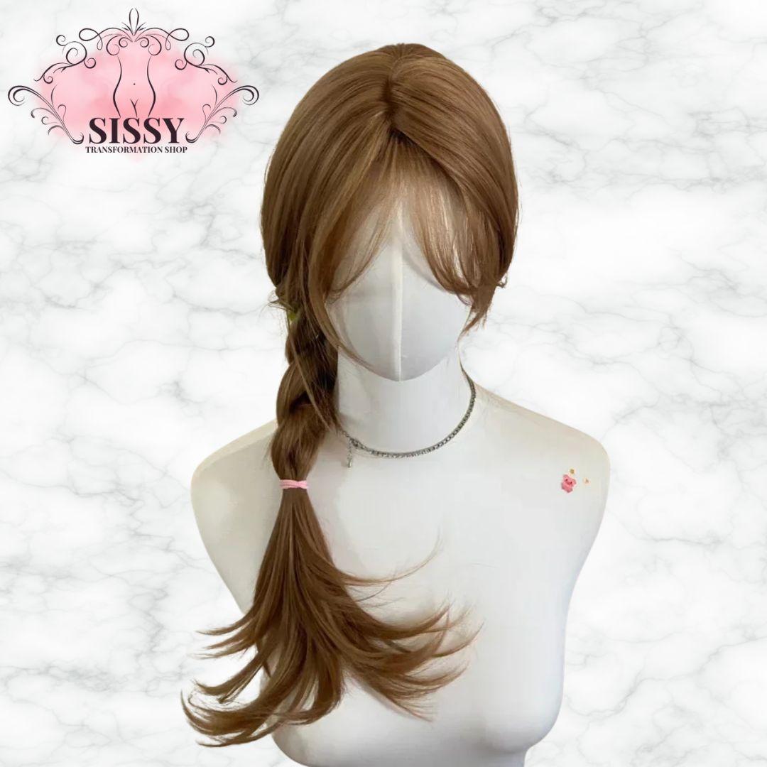 Ashely Light Brown Wig Female Headband Body Honey Brown Rose Hair synth Models in French Bangs High Level Simulation Hair Wig 가발