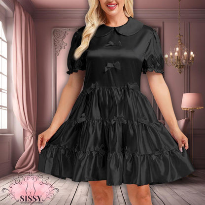 Japanese Cute Naughty Bunny Dress Puff Sleeves Bowknot Ruffle Stain Dress Glossy Anime Lolita Maid Cosplay Theme Party Costume