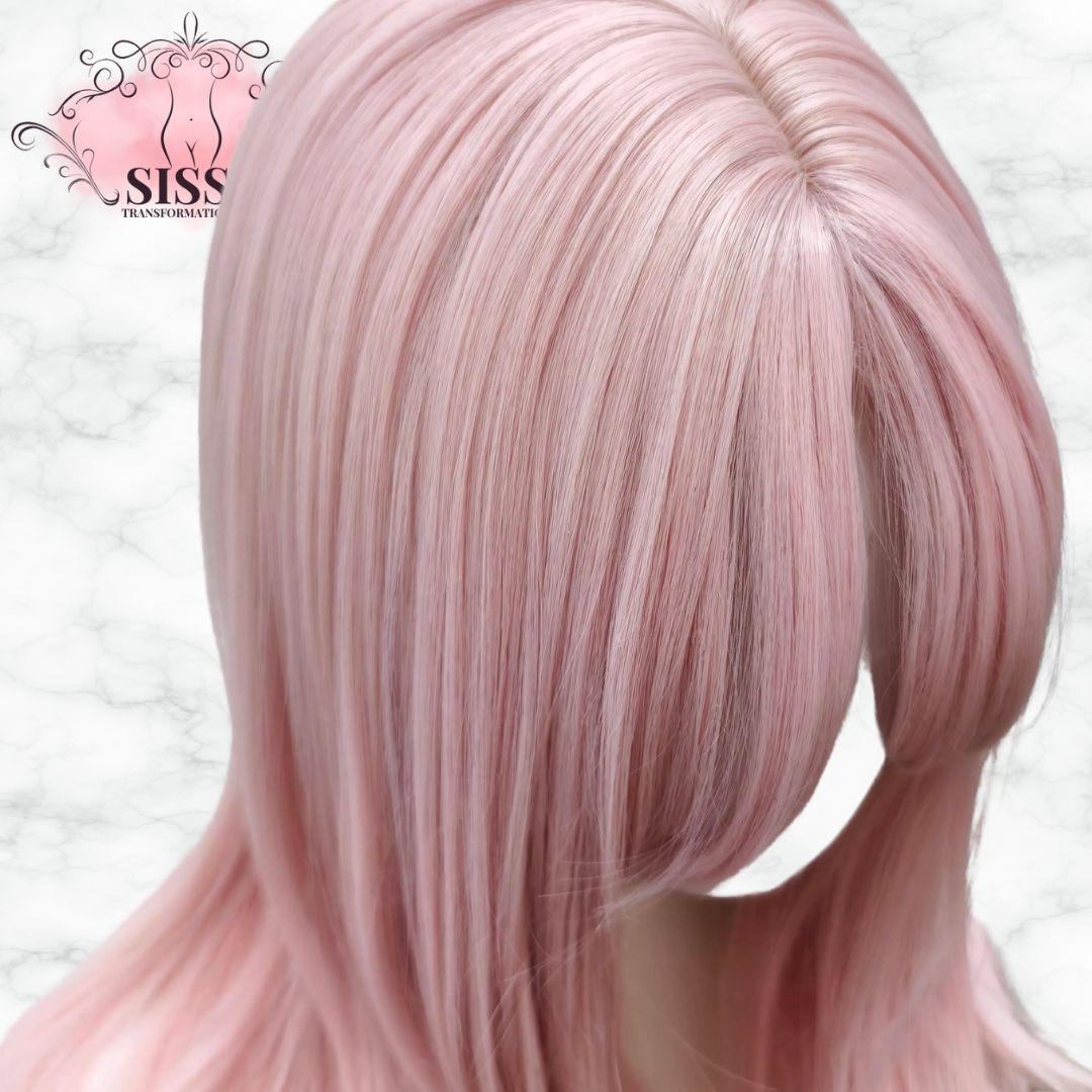 Ashely Pink Wig Lolita Headband Wig for Women Body Wavy Rose curtain Bangs High Qulity Simulation Hair Synthetic Wigs 가발