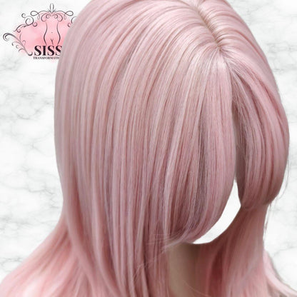Ashely Pink Wig Lolita Headband Wig for Women Body Wavy Rose curtain Bangs High Qulity Simulation Hair Synthetic Wigs 가발