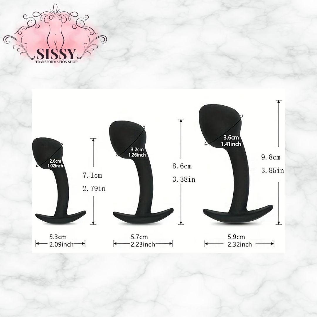 Set de 3 plugs anaux en silicone avec base évasée, accessoire adulte