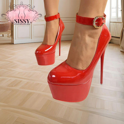 Aphixta Baby Pink 2cm Belt Buckle Pimp Party Disco Dance Pumps Women 5.5cm Platform 16cm High Thin Heels Shoes Super Big Size 50