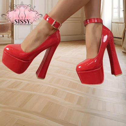 Aphixta 2cm Belt Buckle Pimp Super Big 49 50  Pumps Women 5.5cm Platform Hot Sale Party Disco Dance 16cm High Chunky Heels