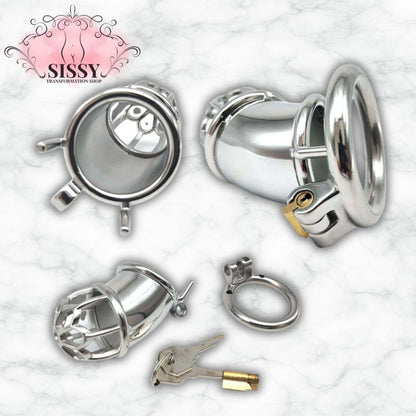Cage de chasteté Sissy en Inox demi-ajourée