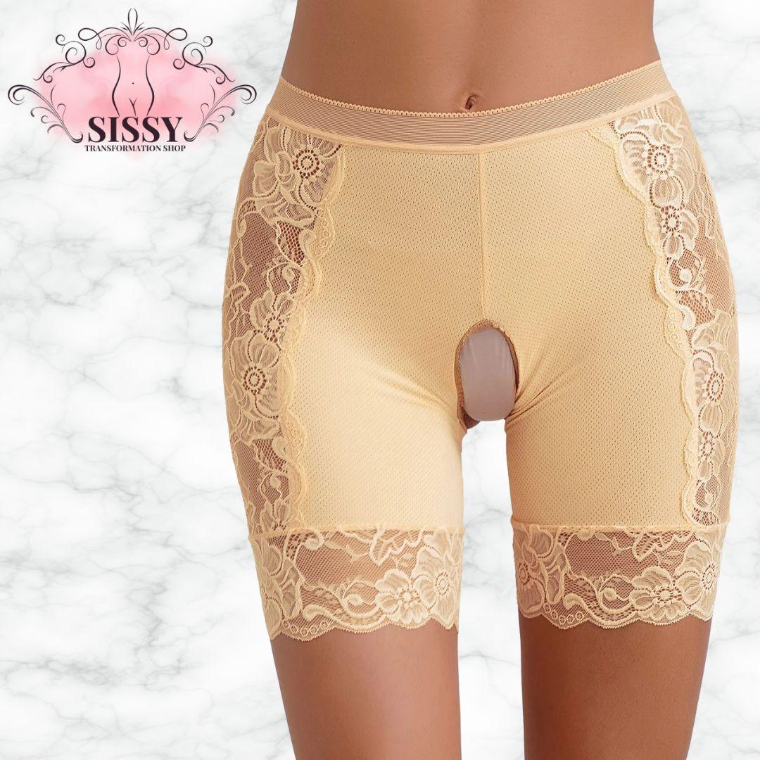 Womens Sexy Crotchless Underwear Knickers Lace High Waist Safety Shorts Briefs Open Crotch Panties Underpants Nightwear Clubwear