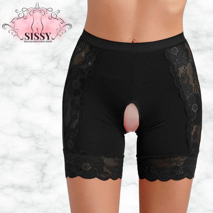 Womens Sexy Crotchless Underwear Knickers Lace High Waist Safety Shorts Briefs Open Crotch Panties Underpants Nightwear Clubwear