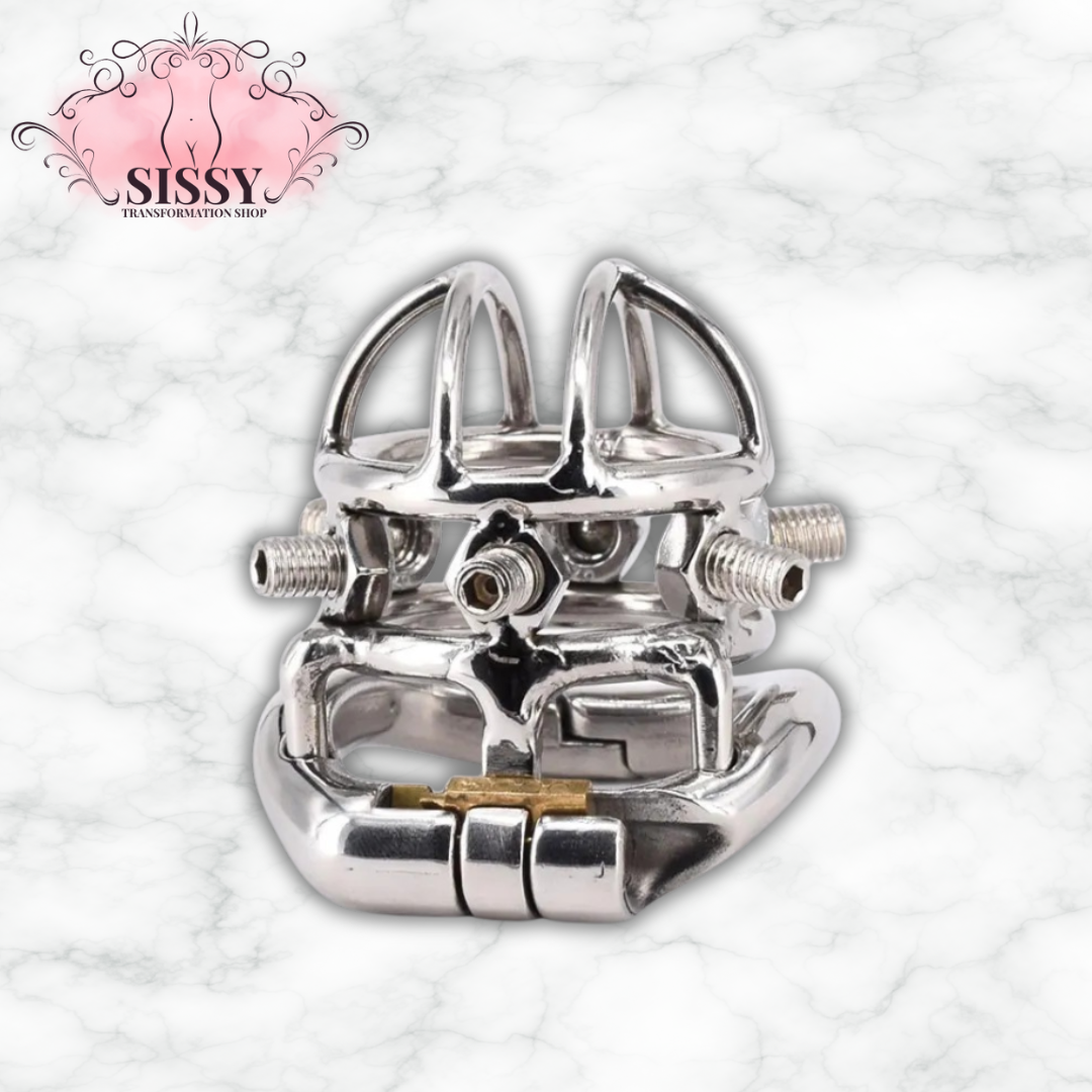 Cage de chasteté homme avec pointes – Acier inoxydable, verrouillage 6 vis
