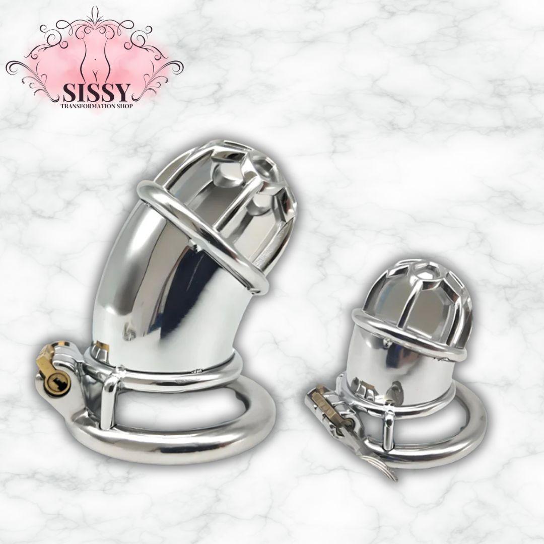 Cage de chasteté Sissy en Inox demi-ajourée