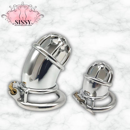 Cage de chasteté Sissy en Inox demi-ajourée