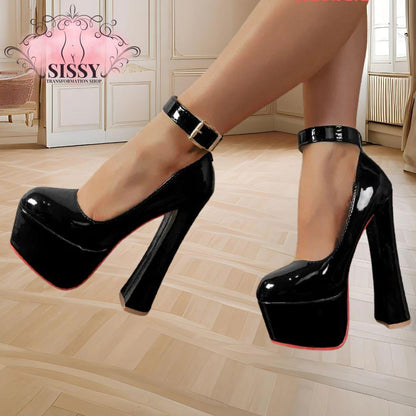 Aphixta 2cm Belt Buckle Pimp Super Big 49 50  Pumps Women 5.5cm Platform Hot Sale Party Disco Dance 16cm High Chunky Heels