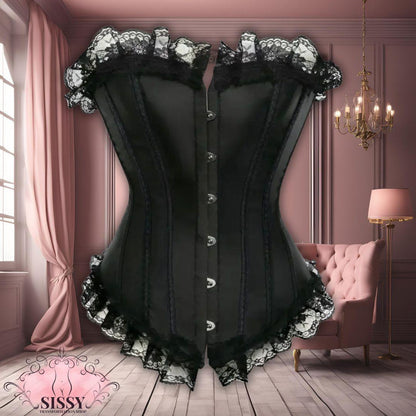 Woman Corset Sexy Satin Bustier Lace Up Boned Overbust Lace Trim Bustiers Stripe Corsets Fashion Corsage Party Costume Plus Size