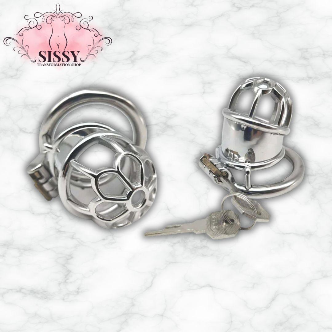 Cage de chasteté Sissy en Inox demi-ajourée